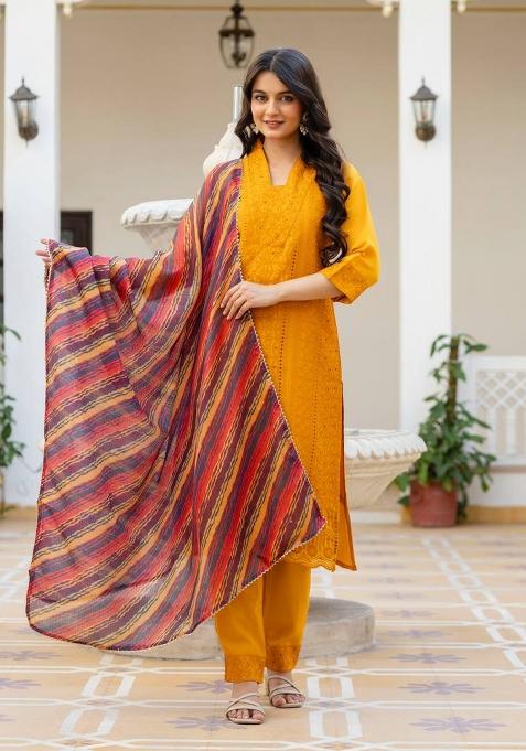 Yellow Embroidered Silk Sharara Set