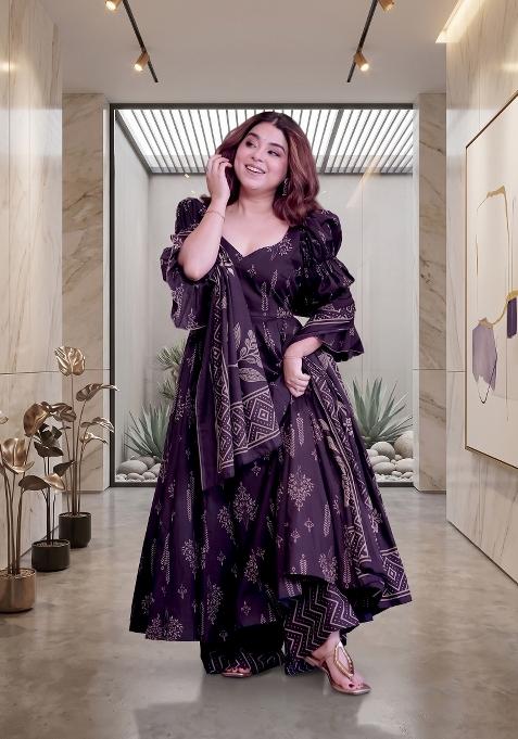 Purple Embroidered Cotton Sharara Set