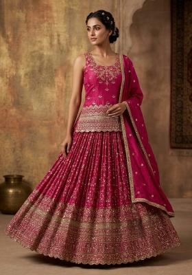 Rani Pink Embroidered Silk Sharara Set