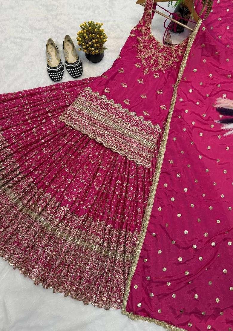 Rani Pink Embroidered Silk Sharara Set - Indya