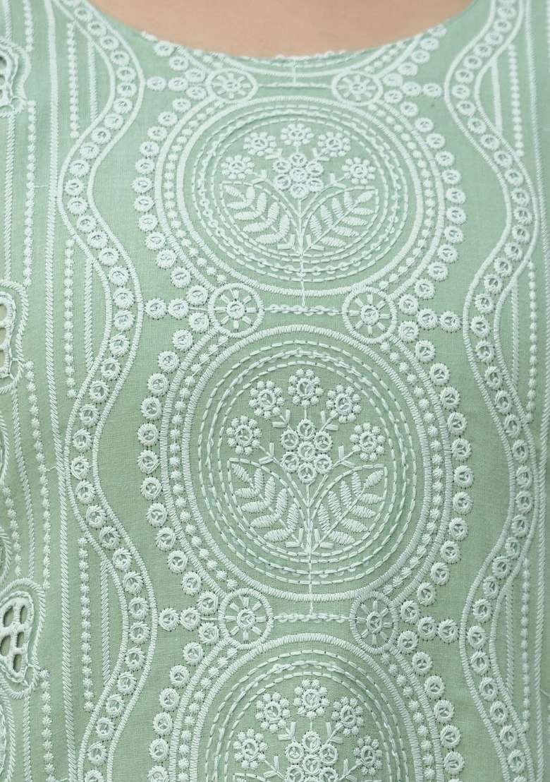 Sea Green Embroidered Cotton Sharara Set - Indya