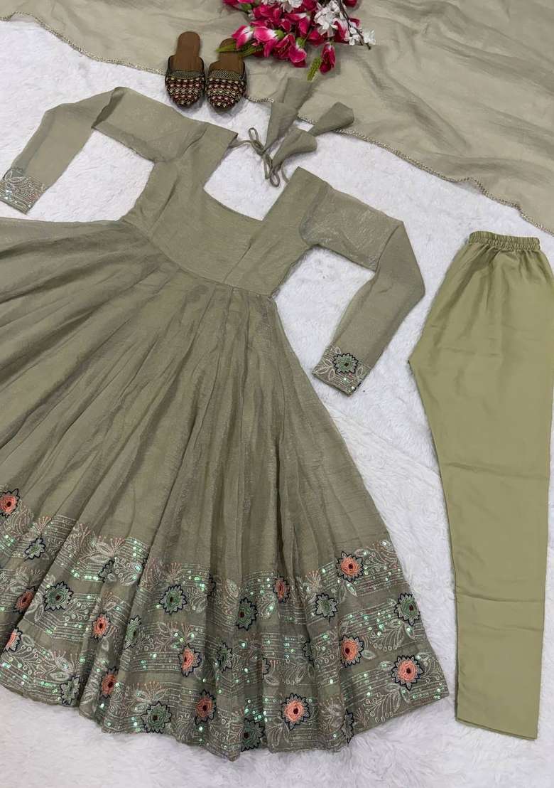Olive Green Embroidered Silk Sharara Set - Indya