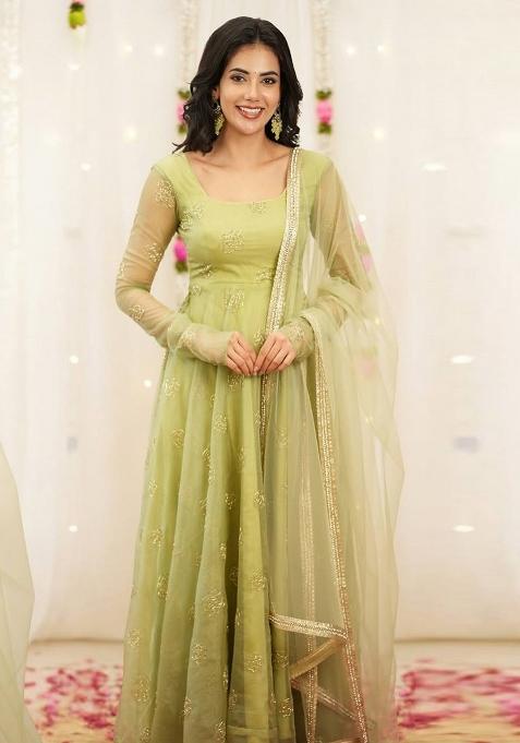 Green Embroidered Organza Sharara Set