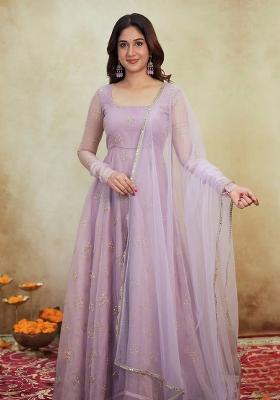 Lavender Embroidered Organza Sharara Set