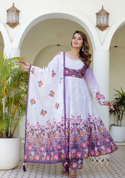 Lavender Embroidered Chanderi Sharara Set
