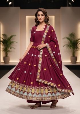 Maroon Embroidered Crepe Sharara Set