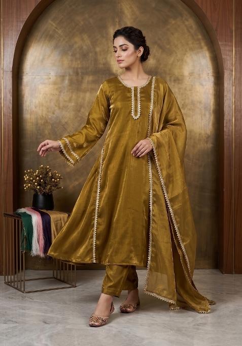 Royal Mustard Embroidered Silk Sharara Set