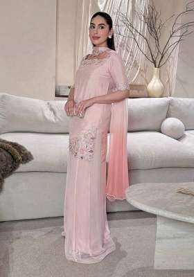 Pink Embroidered Silk Sharara Set