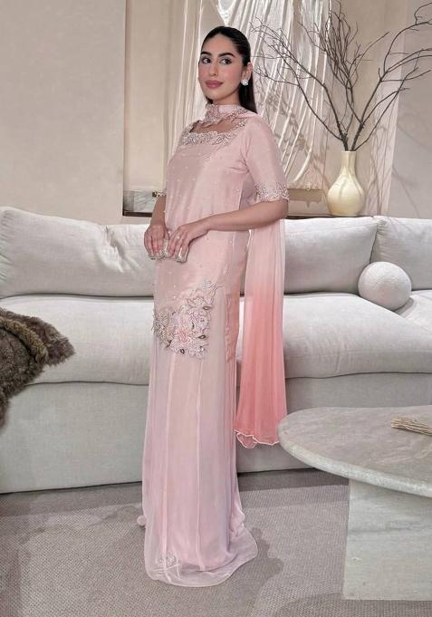 Pink Embroidered Silk Sharara Set