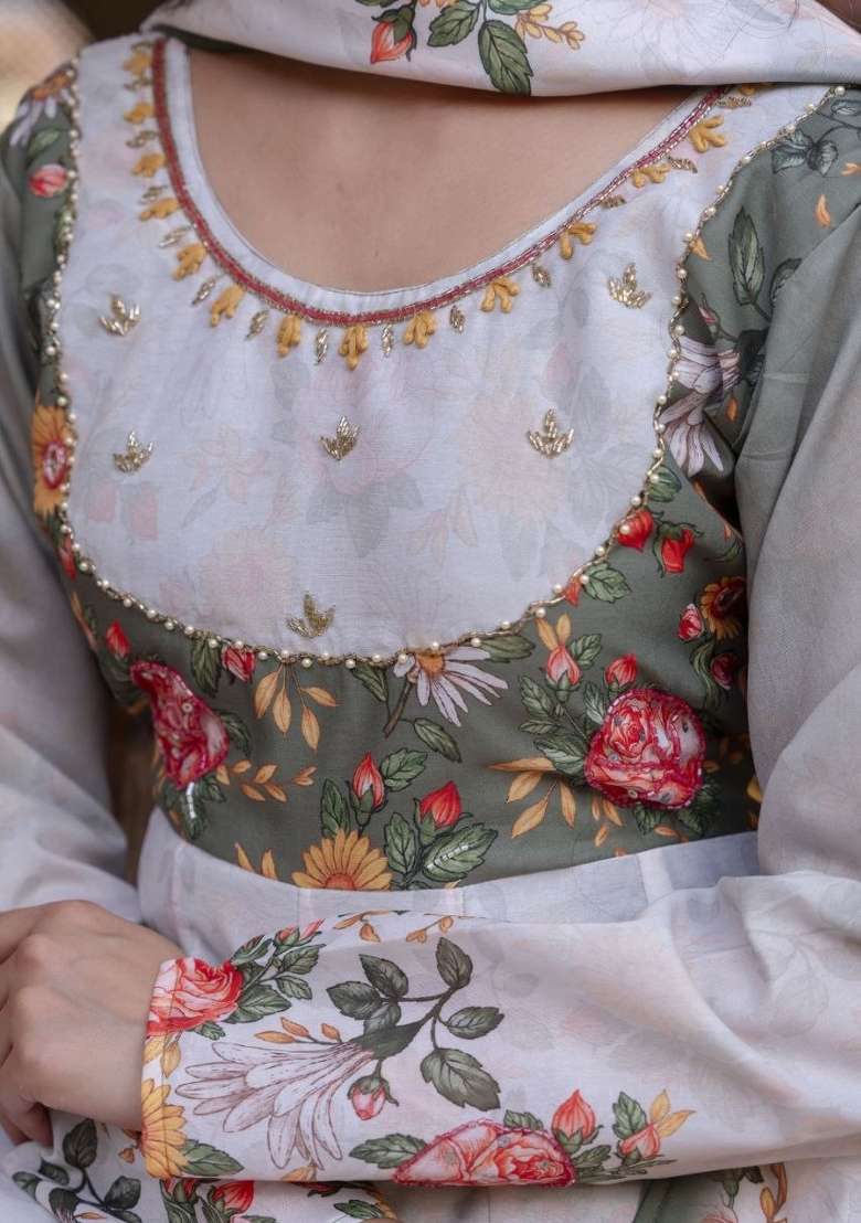 Grey Printed Chanderi Sharara Set - Indya