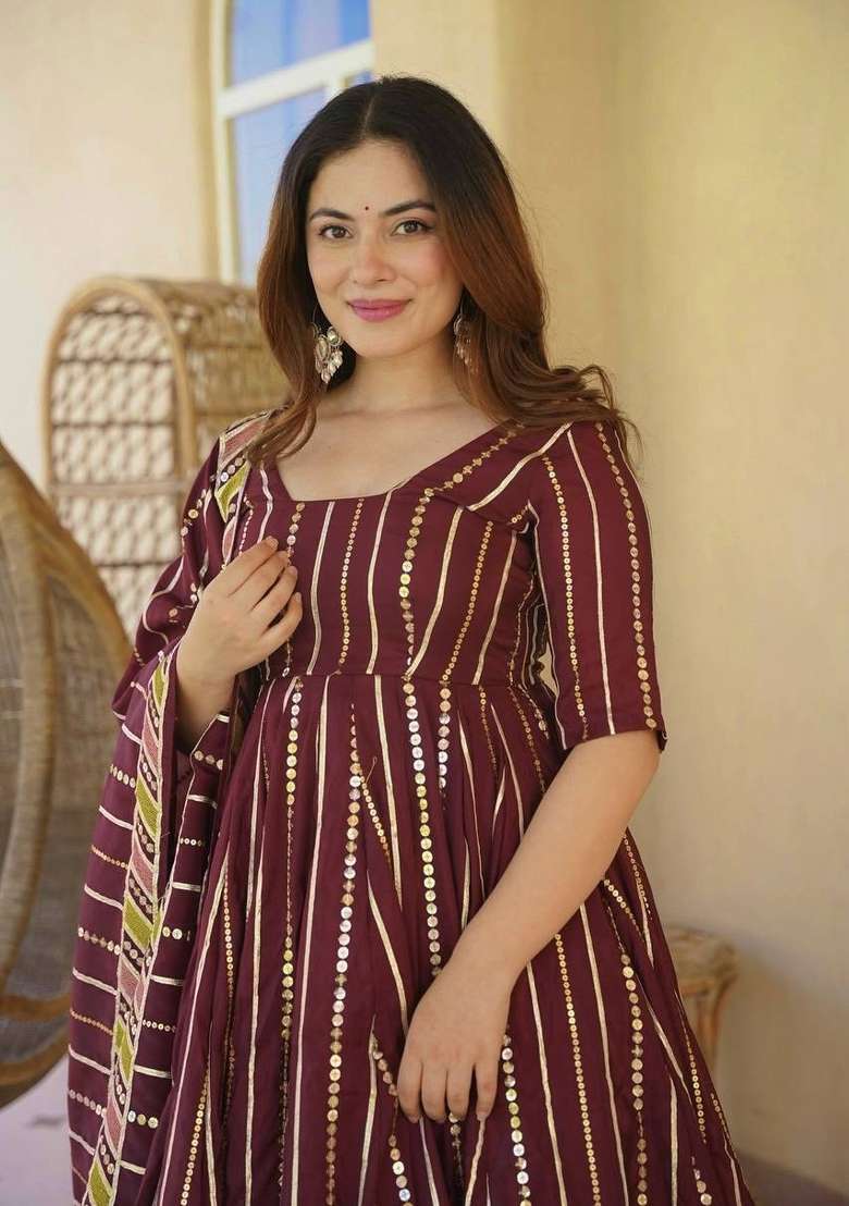Wine Embroidered Georgette Sharara Set - Indya