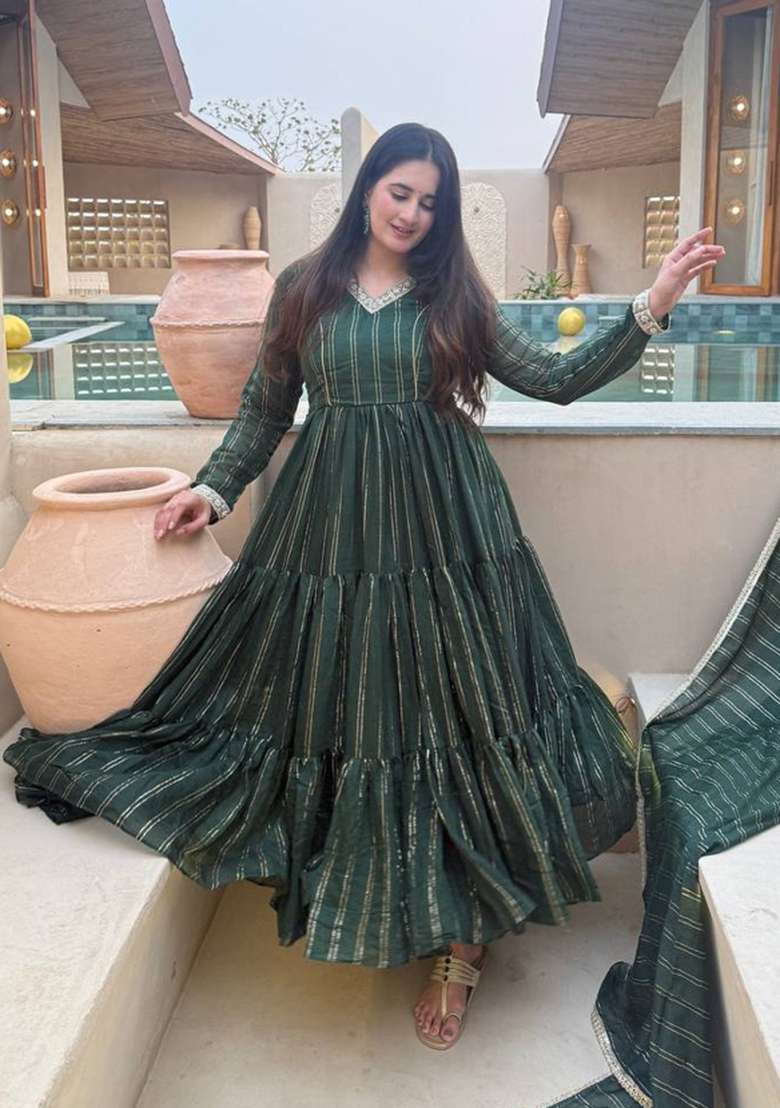 Green Printed Silk Sharara Set - Indya