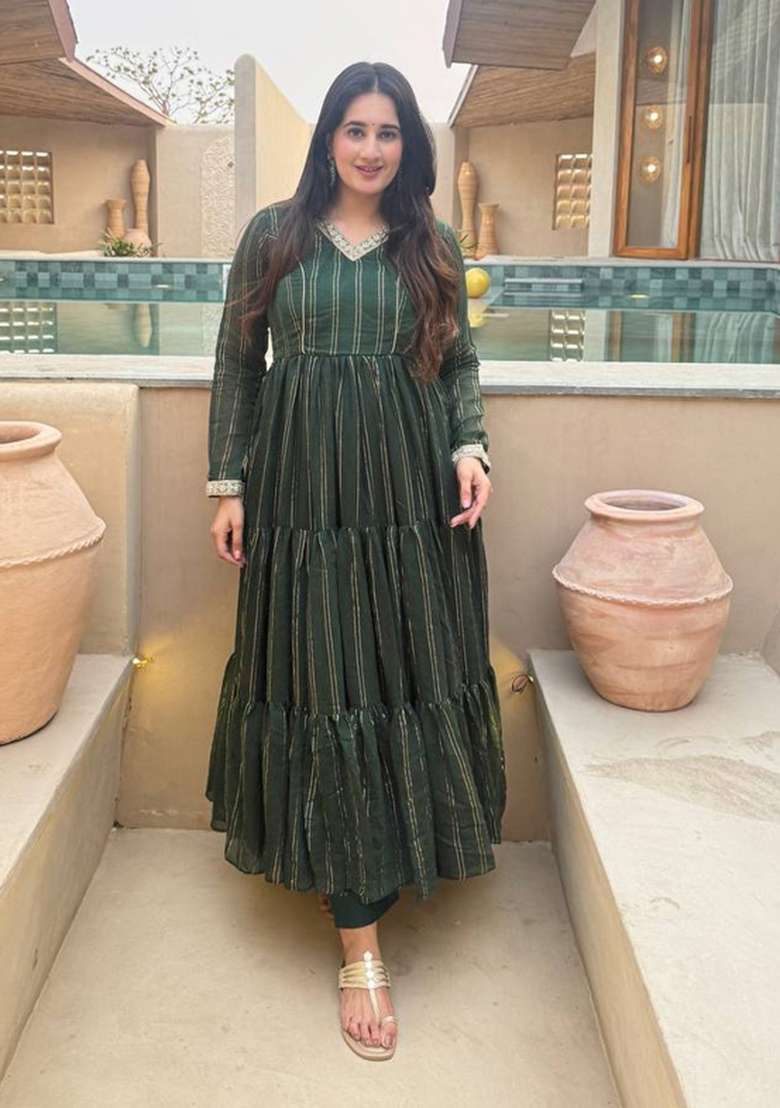 Green Printed Silk Sharara Set - Indya