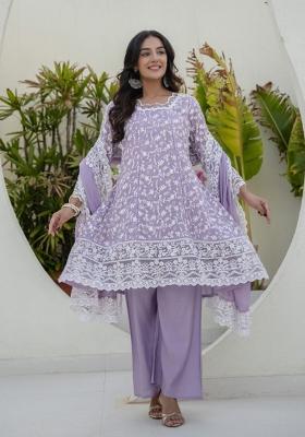 Lavender Embroidered Cotton Sharara Set