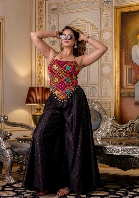 Black Embroidered Silk Sharara Set