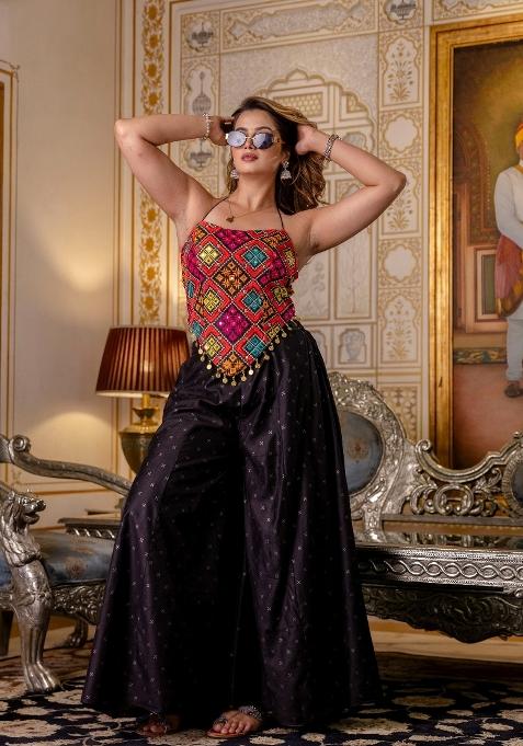 Black Embroidered Silk Sharara Set