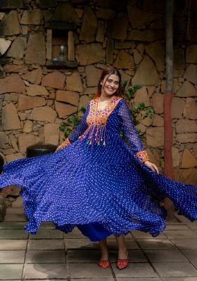 Blue Embroidered Georgette Gown