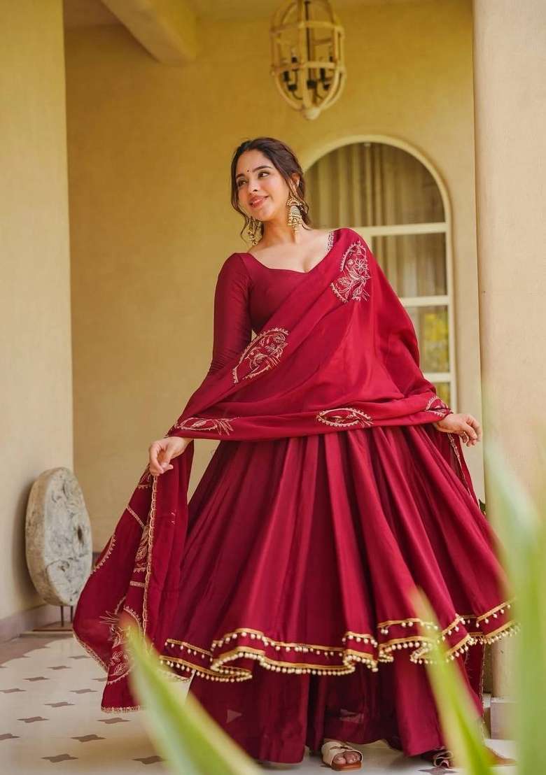 Maroon Embroidered Silk Sharara Set - Indya