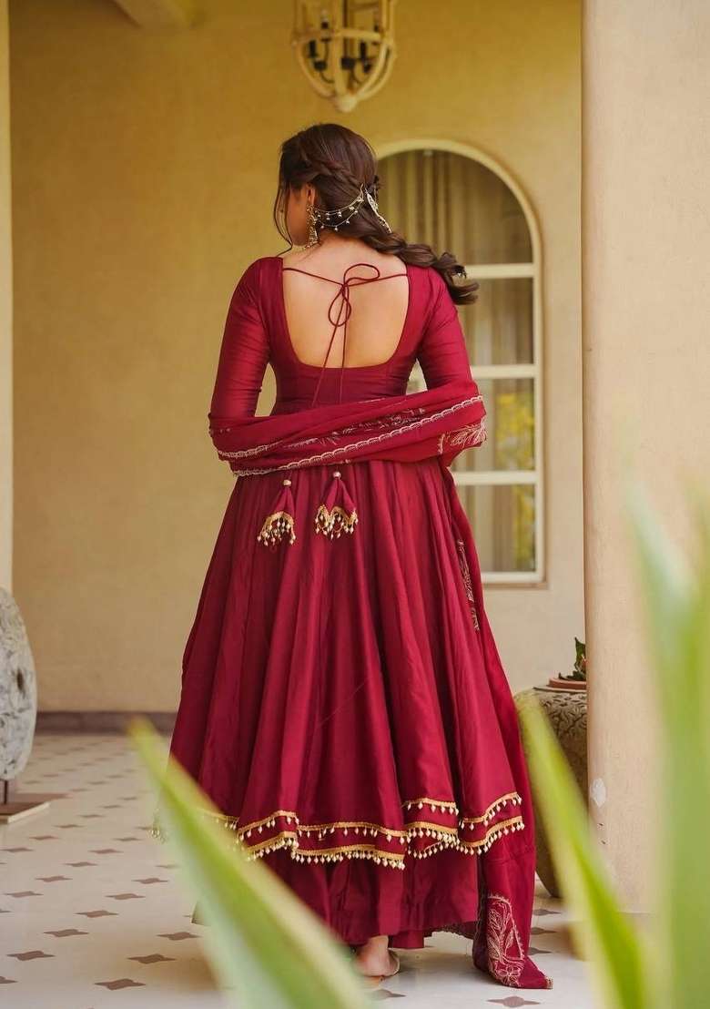 Maroon Embroidered Silk Sharara Set - Indya