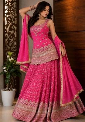 Pink Embroidered Silk Lehenga Set