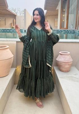 Green Embroidered Silk Anarkali Set