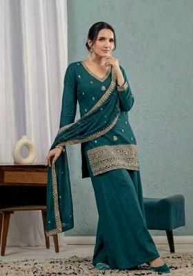 Green Embroidered Silk Sharara Set
