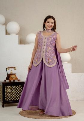 Lavender Embroidered Silk Sharara Set