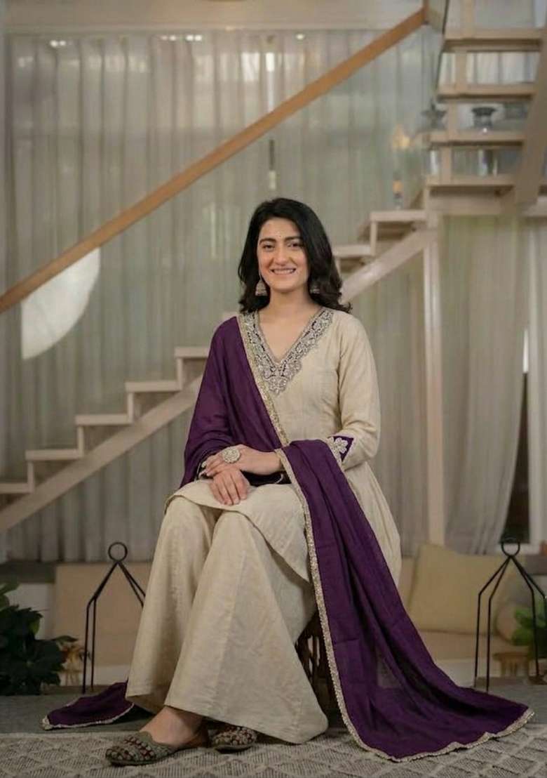 Cream Embroidered Silk Sharara Set - Indya