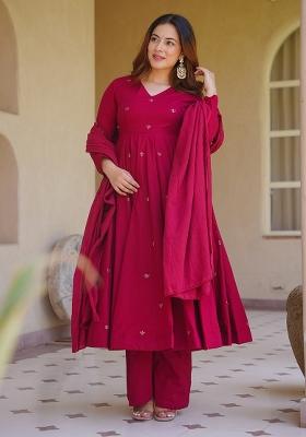 Pink Embroidered Silk Anarkali Set