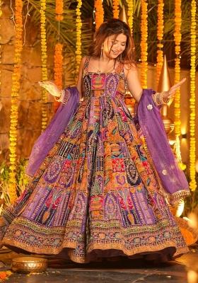 Purple Embroidered Crepe Anarkali Set