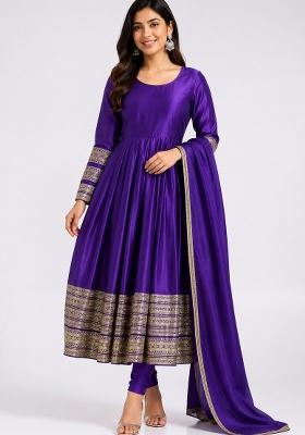 Blue Embroidered Silk Anarkali Set