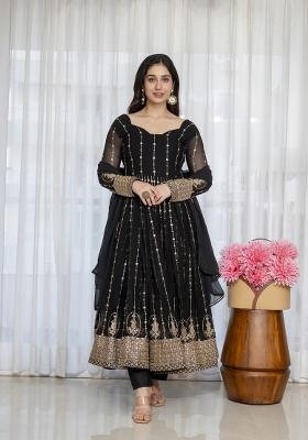Black Embroidered Georgette Anarkali Set