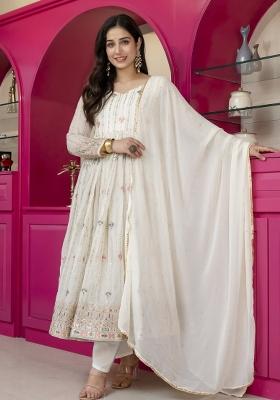 White Embroidered Georgette Anarkali Set