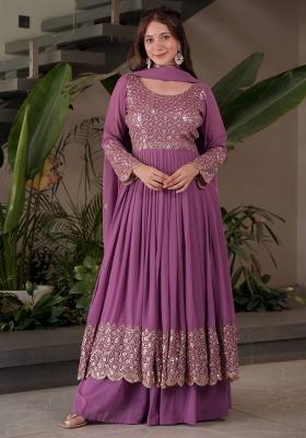 Lavender Sequin Work Georgette Kurta Set