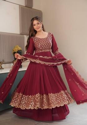 Maroon Sequin Work Georgette Kurta Set
