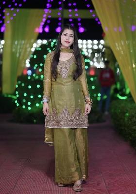 Mehendi Sequin Work Silk Kurta Set