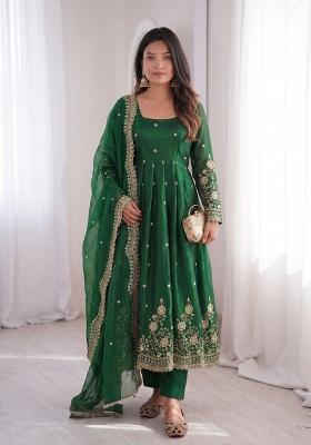 Green Sequin Work Silk Kurta Set