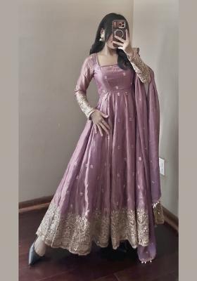 Pink Sequin Work Silk Gown Set