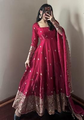 Rani Pink Sequin Work Silk Gown Set
