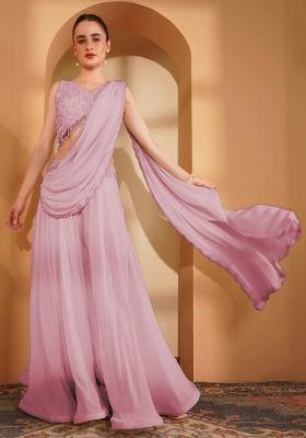 Pink Pearl Work Crepe Sharara Set