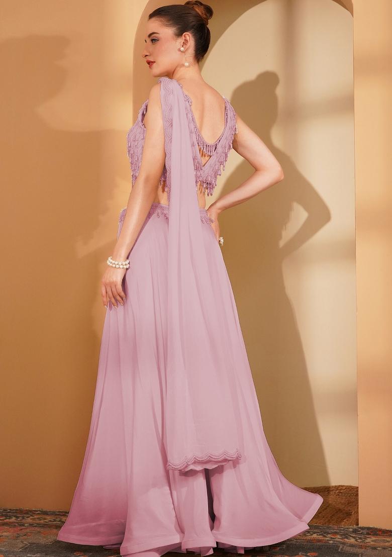 Pink Pearl Work Crepe Sharara Set - Indya