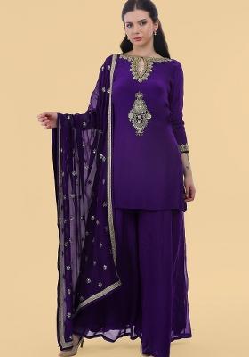 Purple Plain Organza Sharara Set