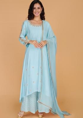 Blue Beads Work Cotton Kurta Set