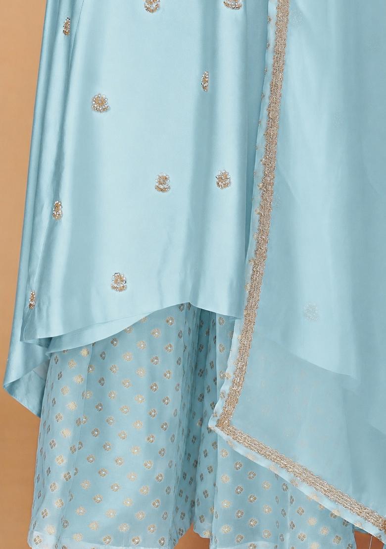 Blue Beads Work Cotton Kurta Set - Indya