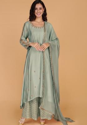 Green Beads Work Cotton Kurta Set