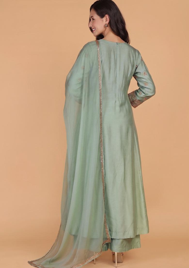 Green Beads Work Cotton Kurta Set - Indya