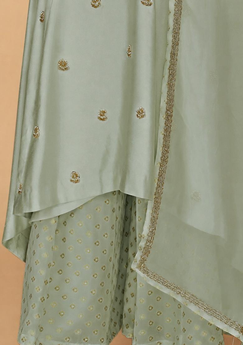 Green Beads Work Cotton Kurta Set - Indya