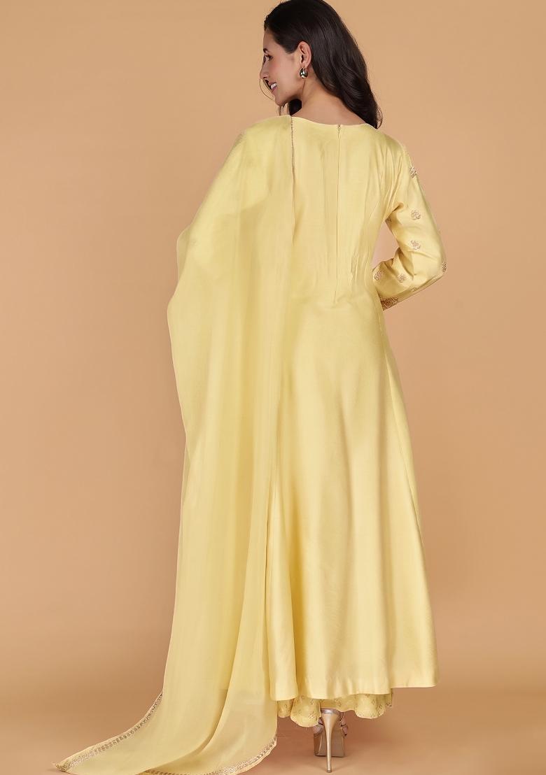 Yellow Beads Work Cotton Kurta Set - Indya