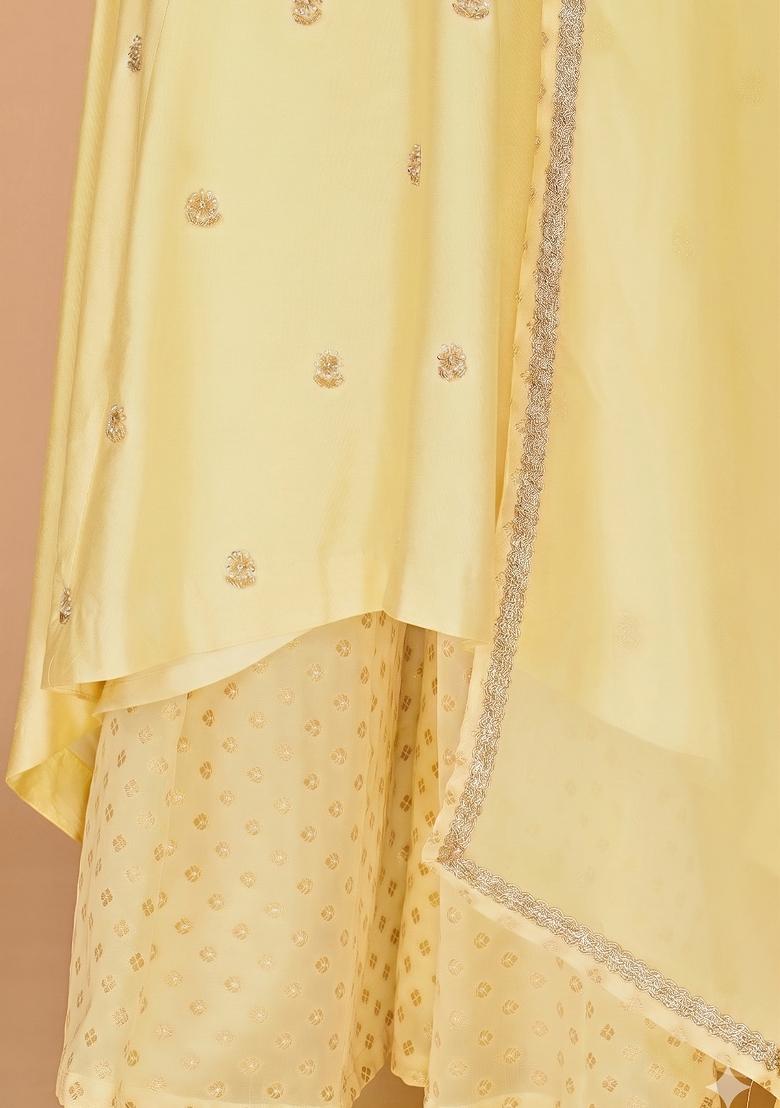 Yellow Beads Work Cotton Kurta Set - Indya