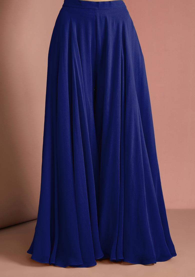 Blue Beads Work Georgette Sharara Set - Indya